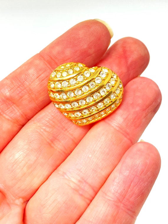 Vintage Swarovski crystal gold tone heart brooch - image 5