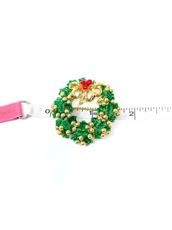 Vintage 1960s green glitter wreath Christmas broo… - image 8