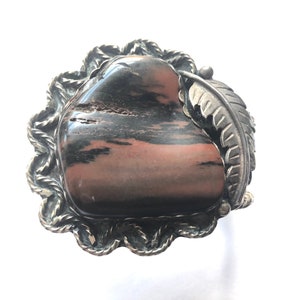 Navajo style orange picture jasper huge sterling silver cuff bracelet