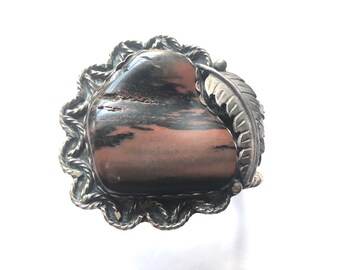 Navajo style orange picture jasper huge sterling silver cuff bracelet