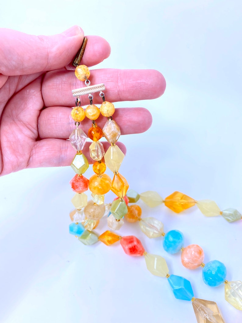 Vintage West Germany lucite triple strand beaded tutti frutti necklace