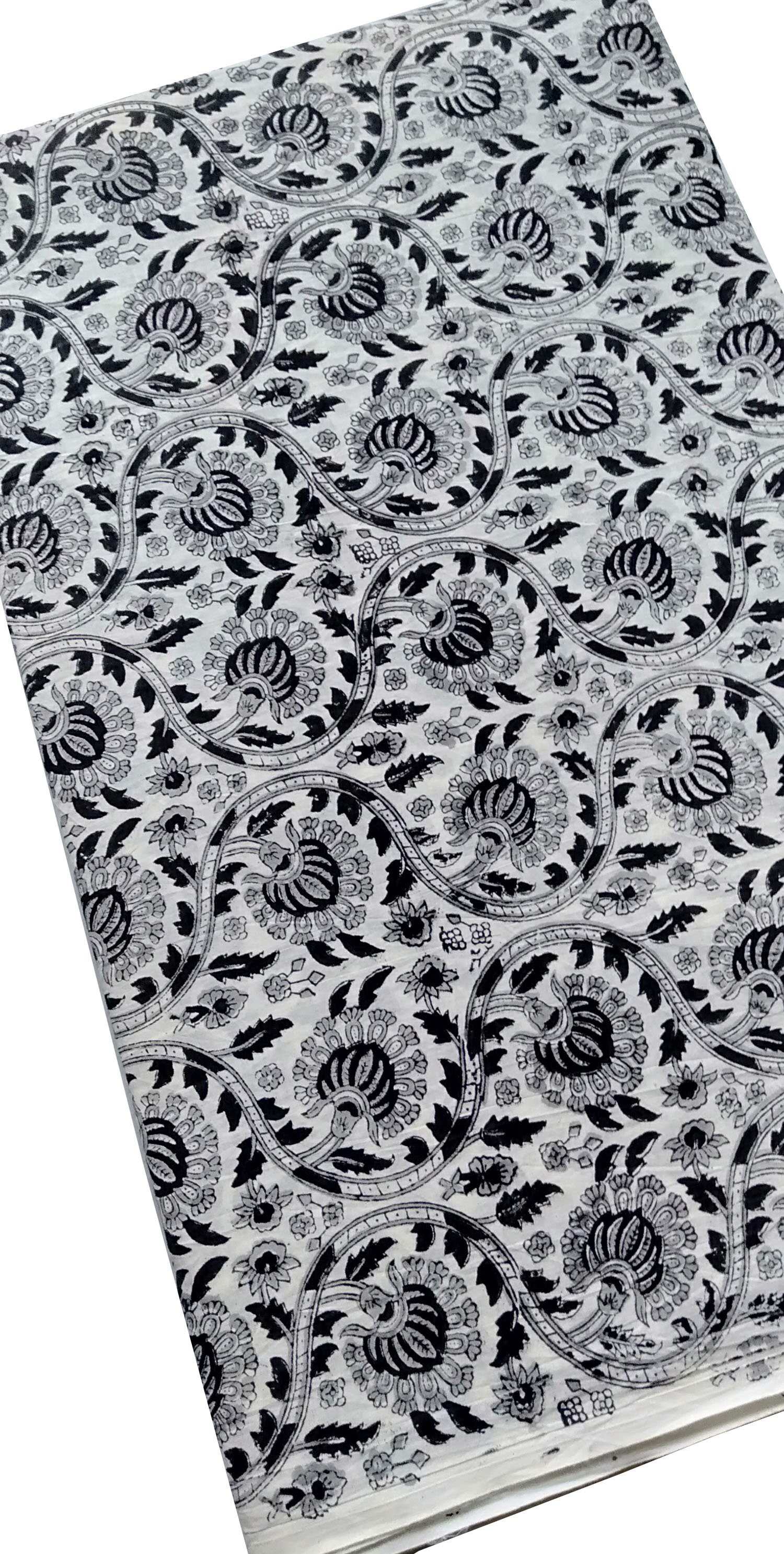 Black & White Floral Print Cotton Fabric Black and White | Etsy