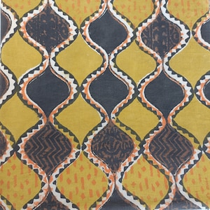 5 Yard Mustard and Black Geometric Block Print Cotton Fabric – Indian Hand Block Printed Fabric for Sewing, Quilting & Dressmaking