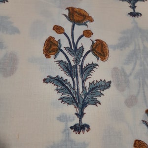 4 Yard Off White With Brown Gray Floral Block print Fabric #Floral Quilting Fabric, #Floral Cotton Fabric # Indian Cotton Fabric