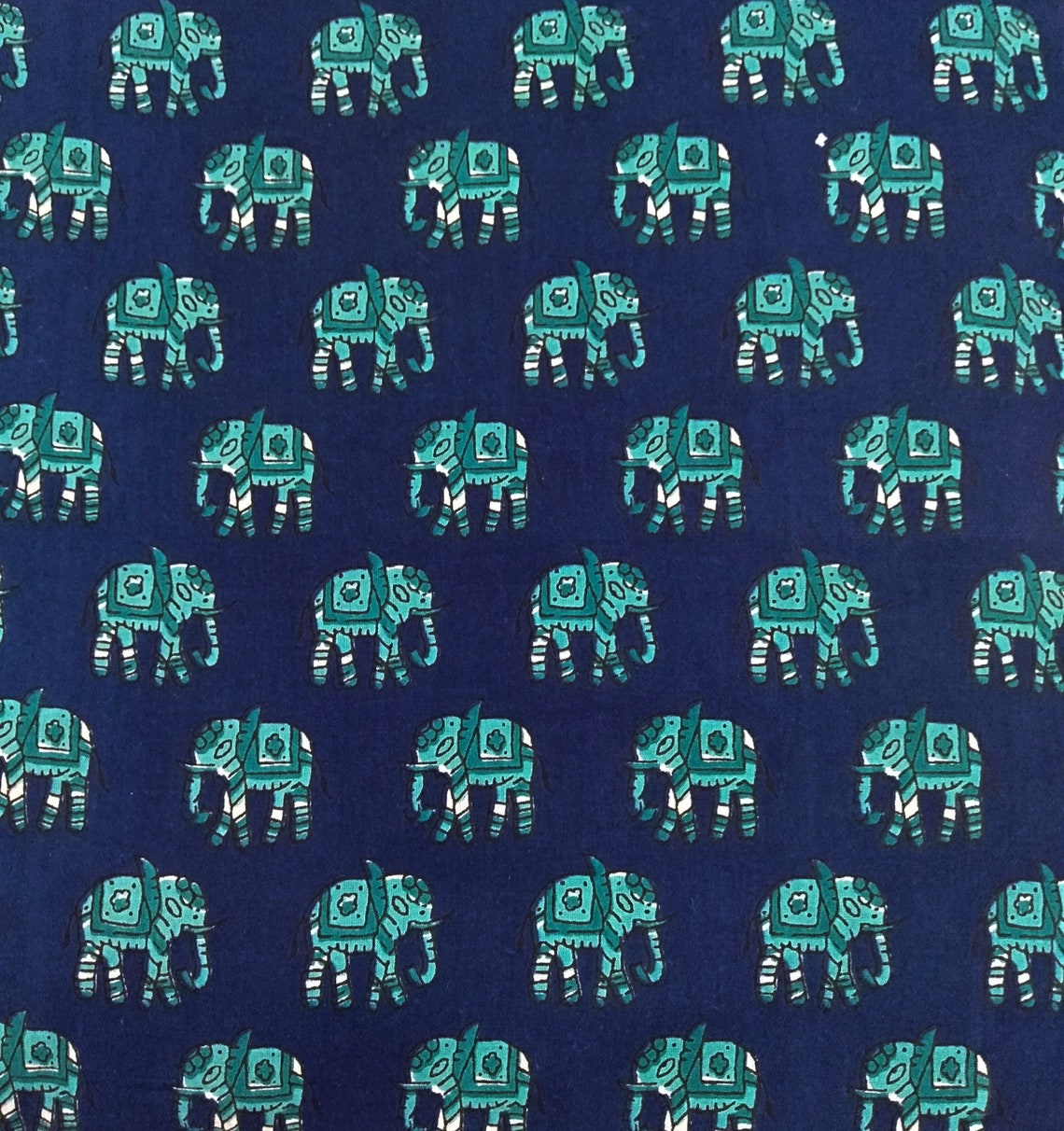 Dark Blue Elephant Print Cotton Fabric elephant Fabric Etsy