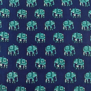 5 Yard Dunkelblauer Elefanten Muster Baumwollstoff #Elefanten-Stoff #Tiermuster-Stoff #Blauer Elefant Muster-Stoff #Elefantenstoff in Indien