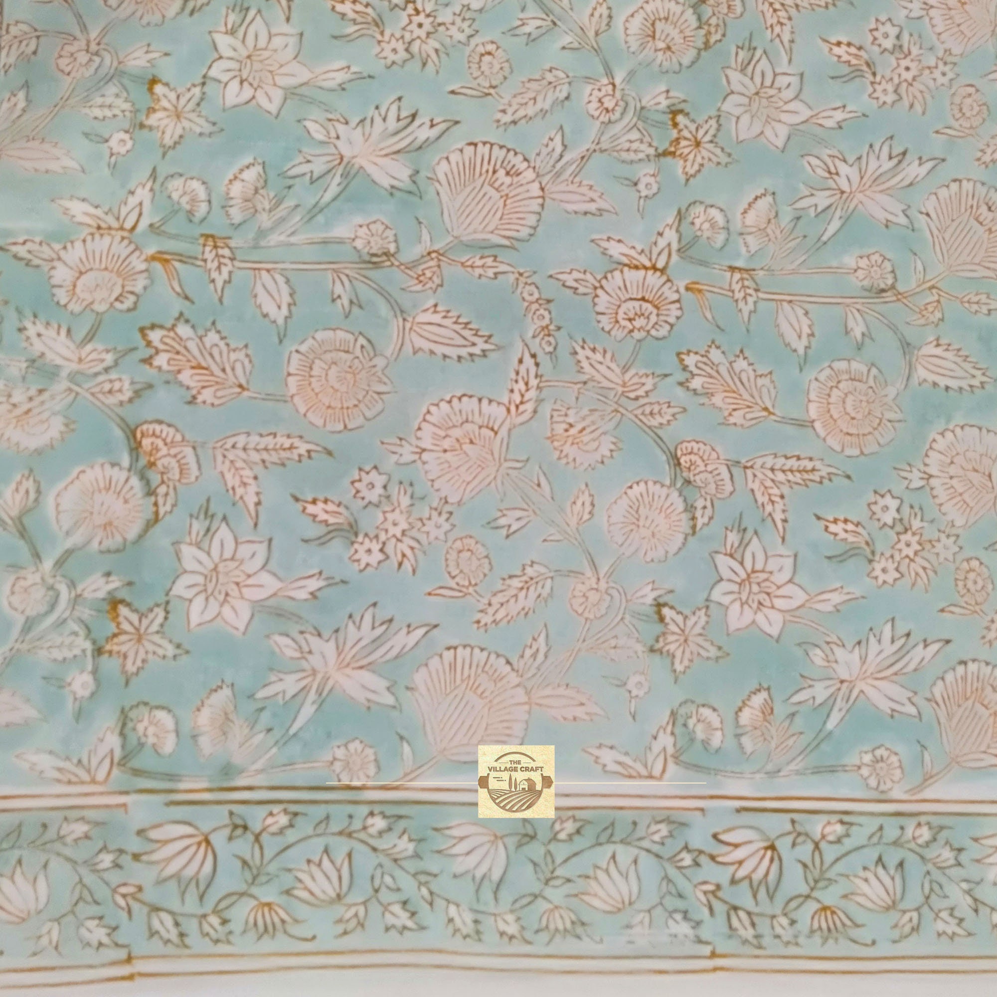 Light Green Floral Block Print Cotton Fabric Green Hand Etsy