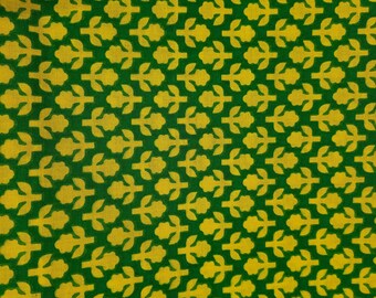 5 meter gulgrönt blommigt bomullstyg: Handscreentryckt quiltmaterial