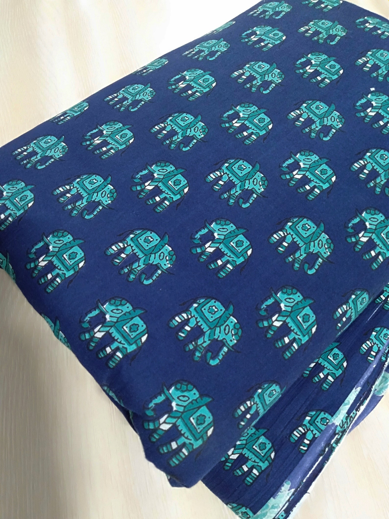 Dark Blue Elephant Print Cotton Fabric Elephant Fabric | Etsy