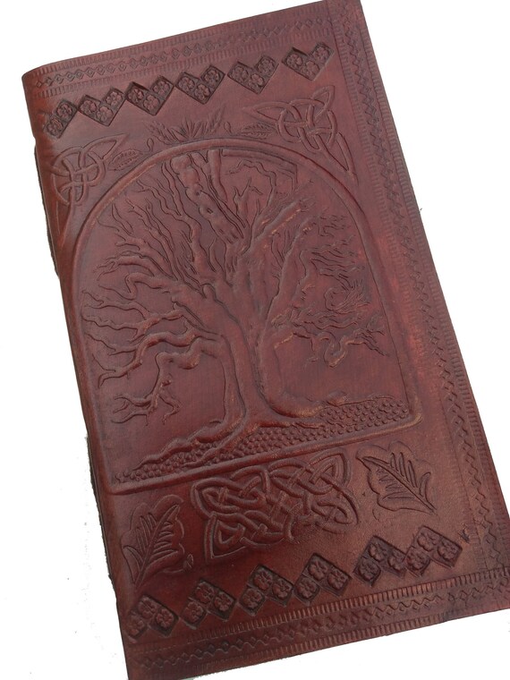 New Handmade Tree of Life Embossed Tanned Leather Journal Notebook With Lock