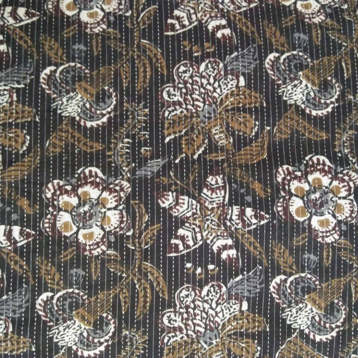 3 Yard Kantha Cotton Fabric Kantha Quilt Fabric Black Brown Etsy