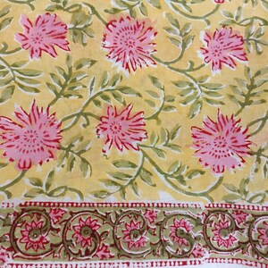 2 Yard Yellow Pink Floral BlPrint Fabric #Light Yellow Floral Print Fabric #Organic Cotton Fabric #Quilting fabric #Dress Making Fabric