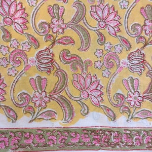 2.5 Yard Yellow Pink Floral BlPrint Fabric #Light Yellow Floral Print Fabric #Organic Cotton Fabric #Quilting fabric #Dress Making Fabric