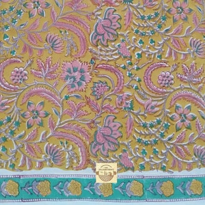 3 Yard Yellow Multicolor Floral Block Print Fabric # Floral Print Fabric by the yard #Organic Cotton Fabric #Quilting &#Dress Making Fabric