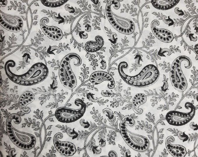 Black & White Paisley Print Cotton Fabric black and White - Etsy