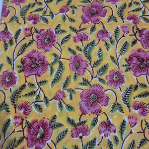 5 Yard  Yellow Multicolor Floral Block Print Fabric #Bright Yellow Floral Print Fabric #Organic Cotton Fabric #Quilting fabric