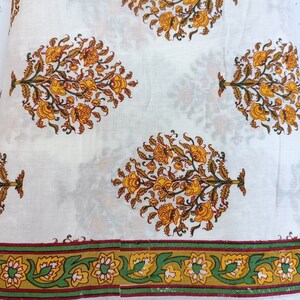 5 Yard Off White With Yellow Brown Floral Print Fabric #Floral Quilting Fabric, #Floral Cotton Fabric # Indian Cotton Fabric