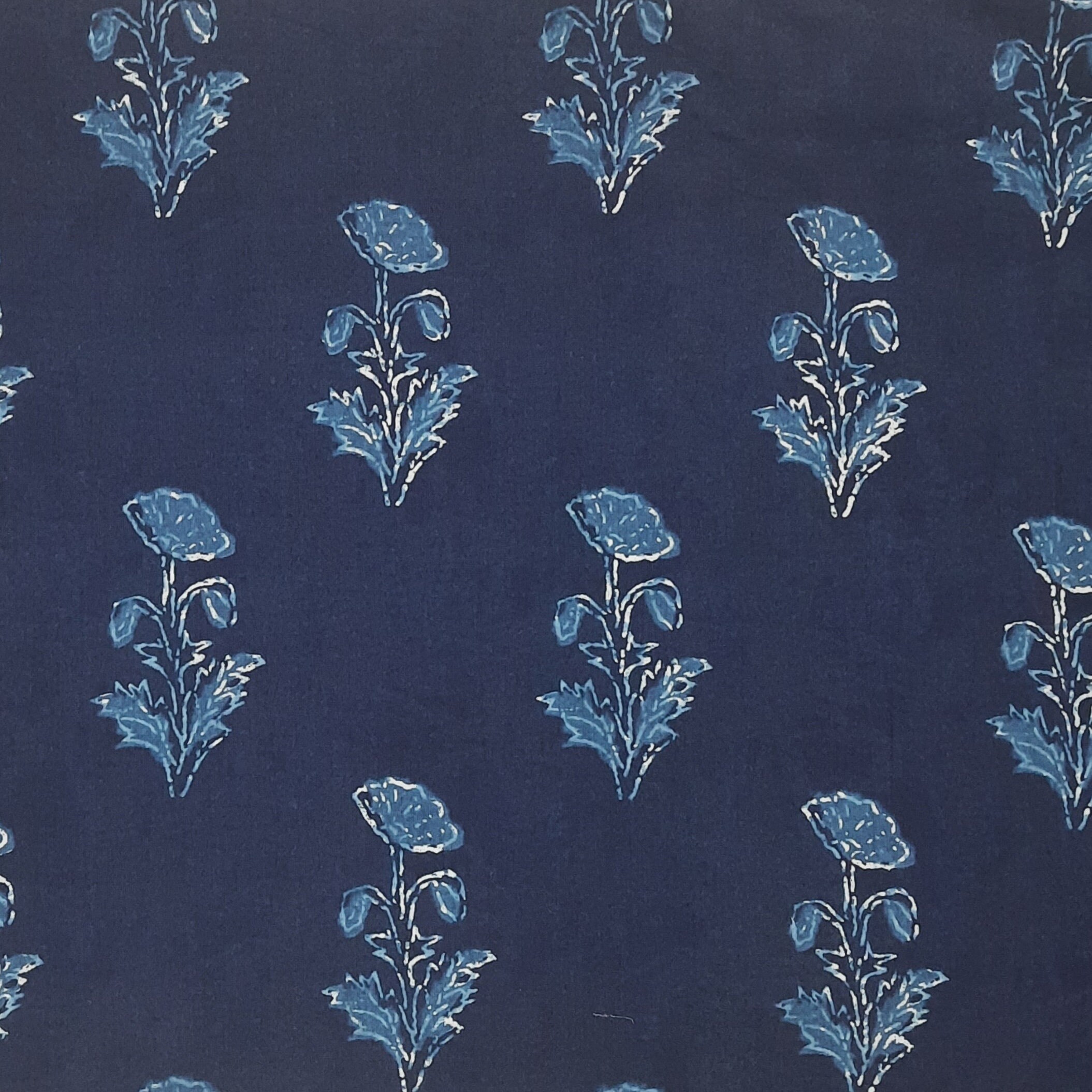 Indigo Blue Floral Block Print Fabric Indian Block Print Etsy