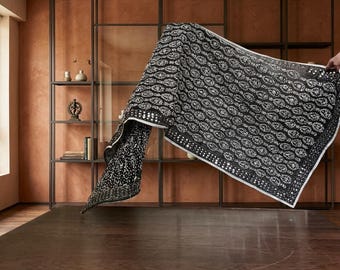 Hand Thread Embroidered Black Dupatta with Sequin Border