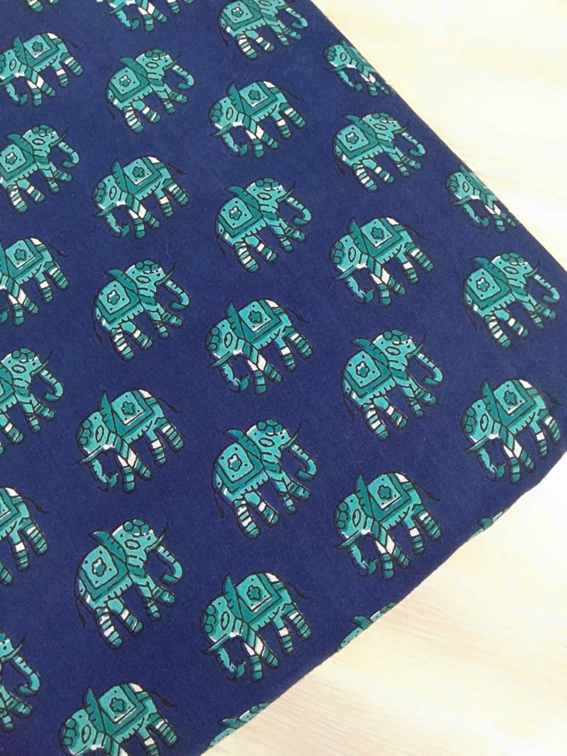 Dark Blue Elephant Print Cotton Fabric elephant Fabric - Etsy