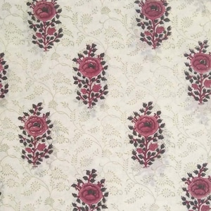 2 Yards Red Floral Block Print Fabric by the yard #Floral Quilting Fabric, #Red Floral Cotton Fabric, Indian Cotton Fabric #Block Printed