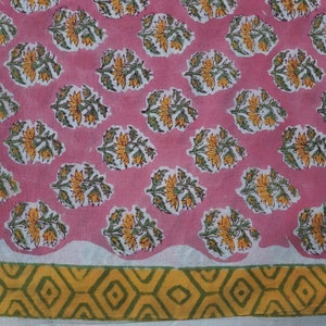 3 Yard Pink Floral Block Print Cotton Fabric #Handblock Floral Cotton Fabric  #Indian Floral Cotton Block Printed Fabric