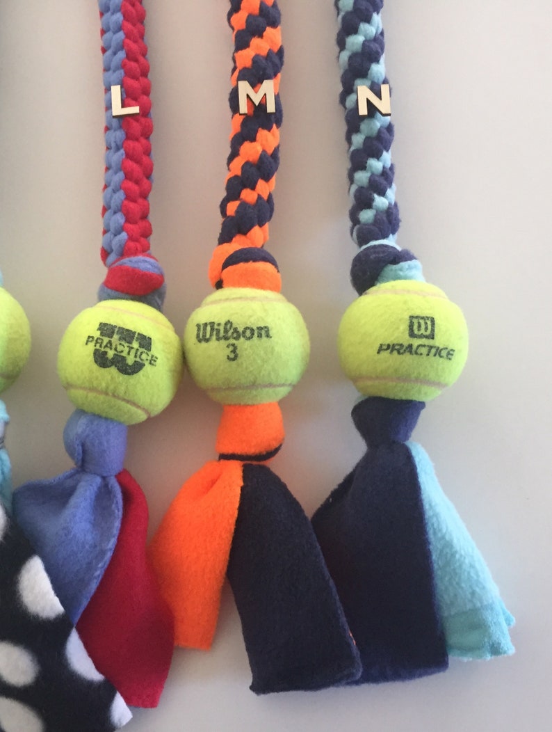 Long Fleece Dog Tug Toys with upcycled tennis ball 3036 Etsy