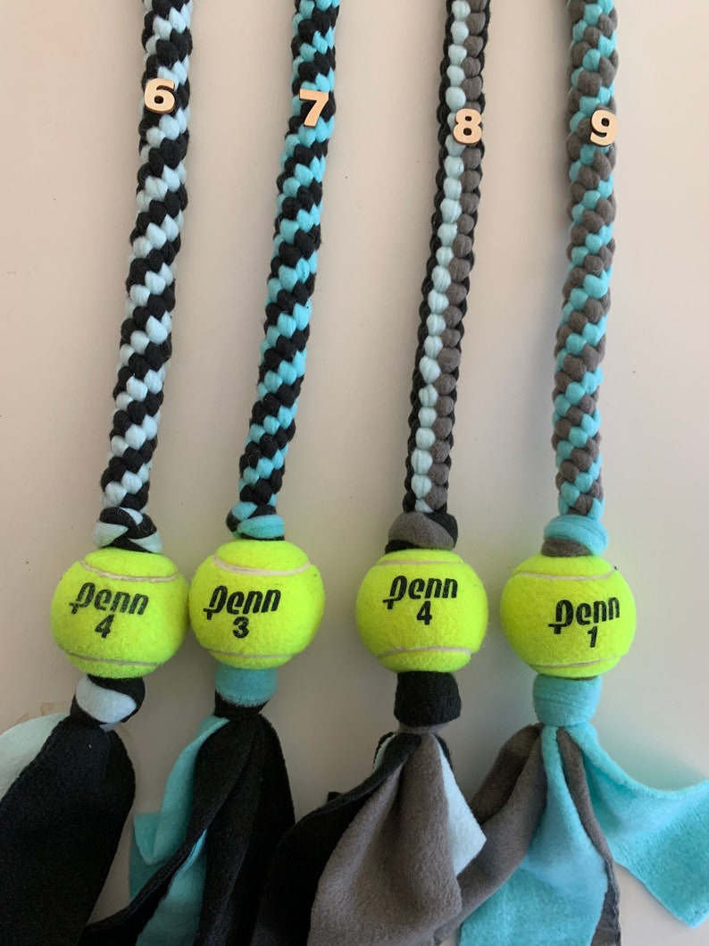 Long Fleece Dog Tug Toys with upcycled tennis ball 3036 Etsy
