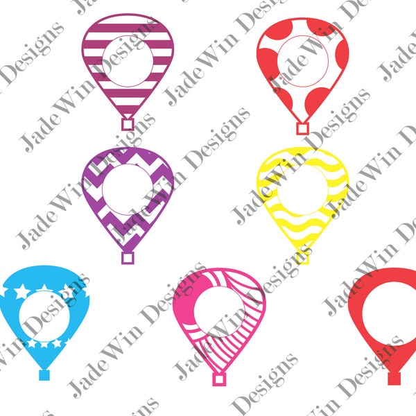 Hot Air Balloons Compilation Clipart - Monogram Frames - Border - SVG + DXF + PNG Files for Silhouette Cameo or Cricut