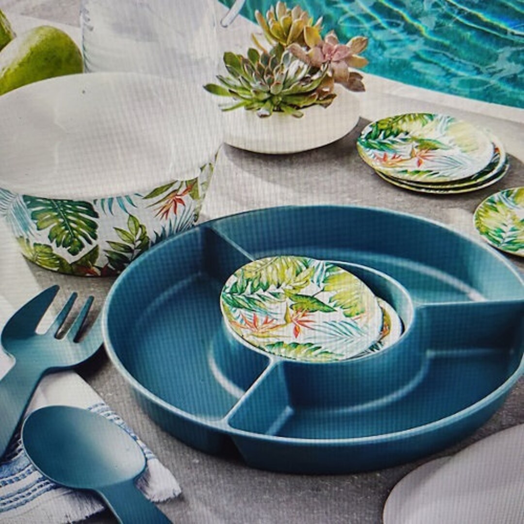 12piece Bamboo Melamine Serveware Set Etsy