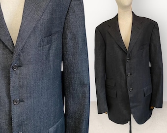 Polo Ralph Lauren Blazer 90s Vintage Pure New Wool Charcoal Grey Suit Jacket 3 Button Blazer L 40R