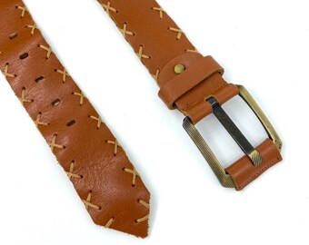 Equestrian Brown‎ Braided Leather Belt Horseshoe Buckle Size L Rodeo Tooled Horse Hair Braided Edge Belt | Stetson main image 3