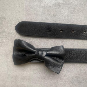 Vintage Black Leather Bow Belt: Promod Italian Waist Belt  display picture 3