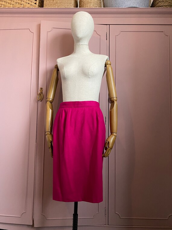 Vintage 80s Wool Midi Skirt Magenta Pink Pencil S… - image 2