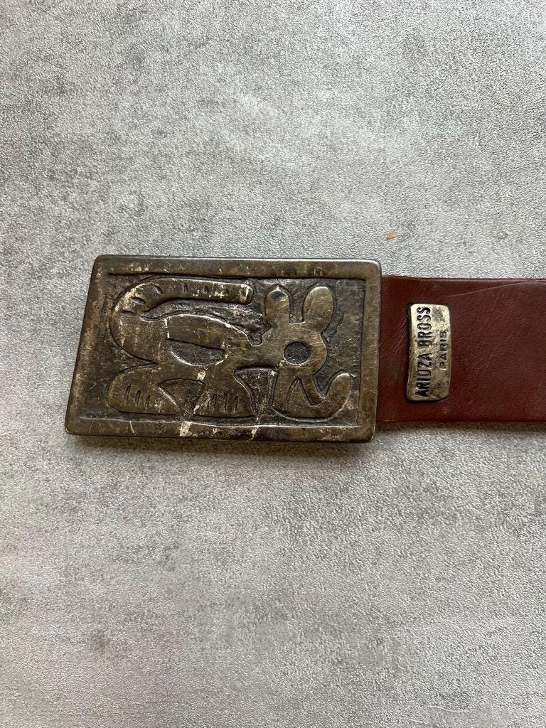 Vintage Brown Leather Belt Aridza Bross Paris Sculptural  display picture 3