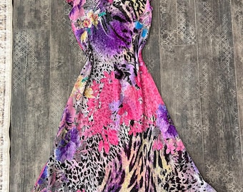 Reversible Floral Animal Print Dress: Ruffle Sleeves Y2K Style