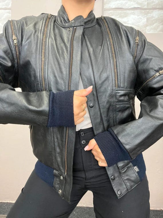 ヴィンテージ ブラック レザー ボンバージャケット バイカージャケット 