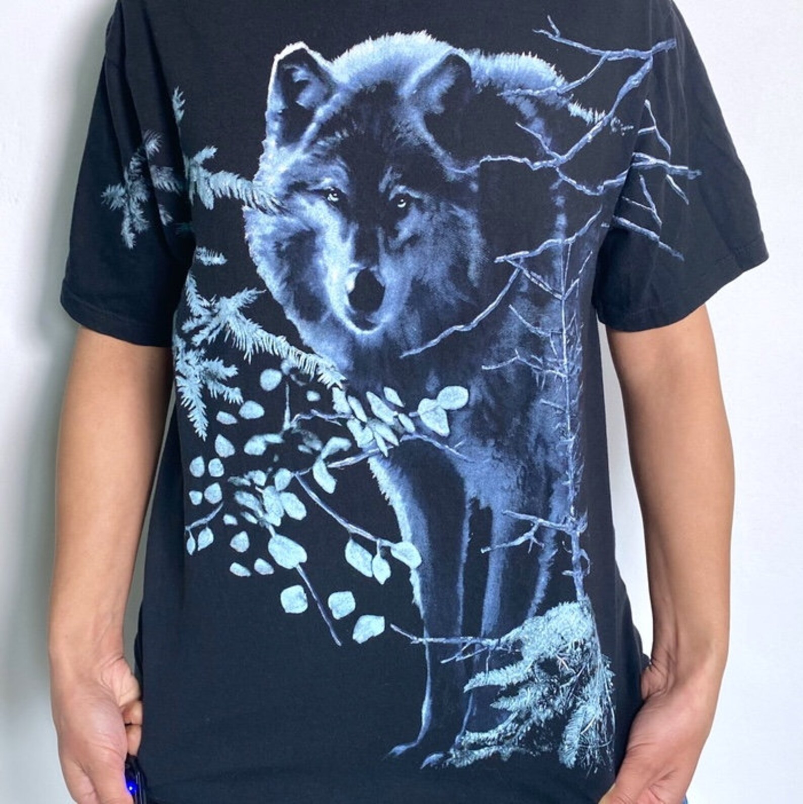 black shirt with animal print