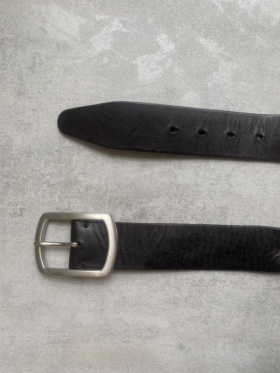 Vintage 90’s black braided leather belt leather buckle Vintage Black Braided Leather Belt: 90s Silver Buckle, Made  main image 2