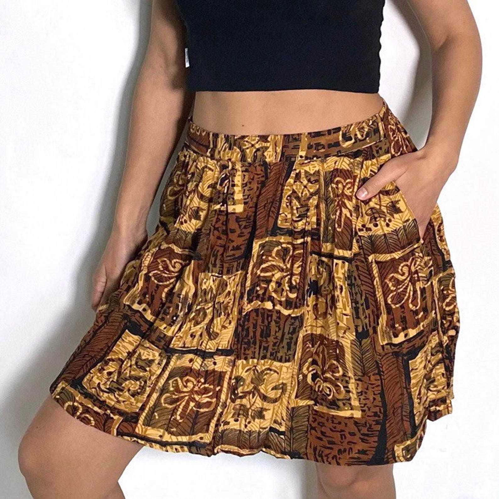 Vintage 90s Skirt Funky Print Retro Summer Skirt High Waisted Etsy