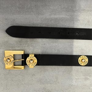 Vintage 1980s Gold Embellished Stud Black Leather Belt Paris New York Size M