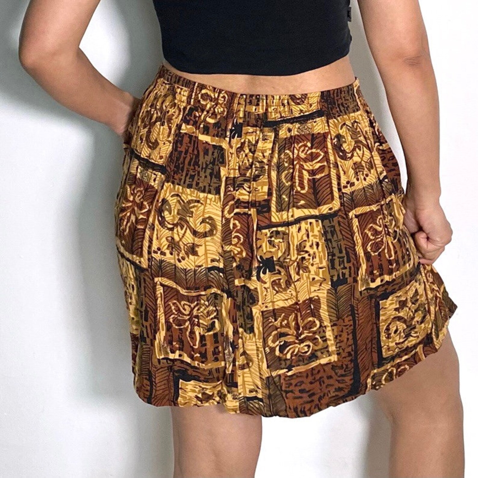 Vintage 90s Skirt Funky Print Retro Summer Skirt High Waisted Etsy