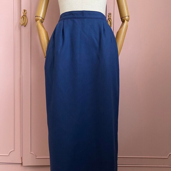 Vintage 60s Wool Midi Skirt Pendleton Blue High W… - image 2