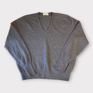 Vintage Jumper 90s Lambswool Knitted Dad Sweater St Michaels XL V Neck Grey Jumper