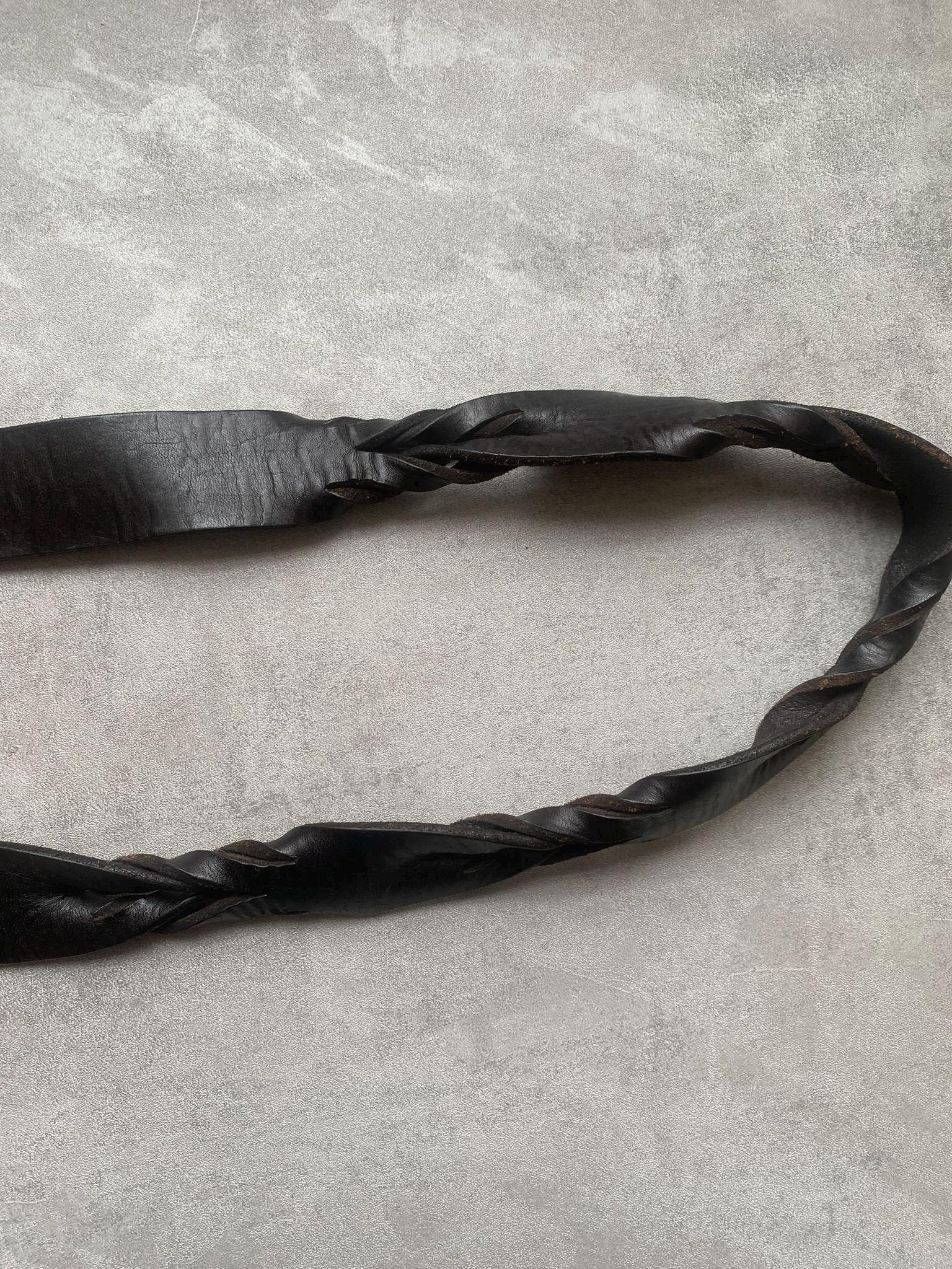 Vintage Black Braided Leather Belt: 90s Silver Buckle, Made  display picture 1