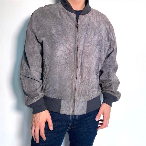 Suede Bomber Jacket Vintage 90s Leather Jacket Ov… - image 2