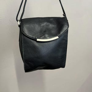 Vintage Black Crossbody Bag Soft Leather Shoulder Bag Minimalist