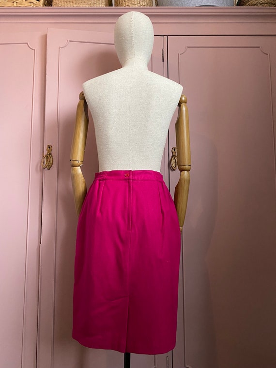Vintage 80s Wool Midi Skirt Magenta Pink Pencil S… - image 5