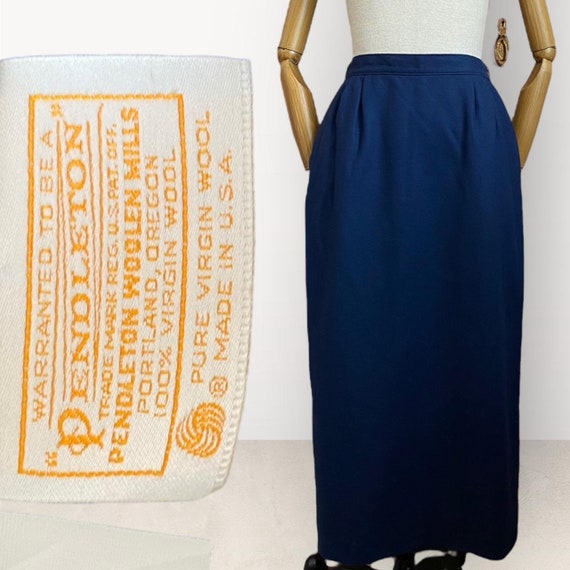 Vintage 60s Wool Midi Skirt Pendleton Blue High W… - image 1