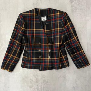 Vintage 80s Tweed Blazer 100% Wool Tartan Blazer American Vintage Check Jacket UK 12 P